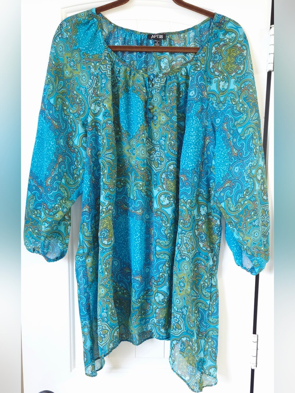 Apt. 9 Teal and Green Paisley Peasant Blouse